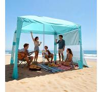 VEVOR Tenda da Spiaggia da 2400 x 2400 x 2400 mm, con Parete Laterale, Facile da Montare, con Tasche per la Sabbia, Ombrellone Parasole Portatile Regolabile in Altezza per Famiglia e Amici, Verde
