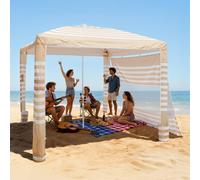 VEVOR Tenda da Spiaggia per Esterno da 2438 x 2438 mm con Parete Laterale, Protezione UPF 50+, Facile da Montare con Tasche per la Sabbia, Ombrellone Parasole Portatile Regolabile in Altezza