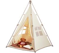 VEVOR Tenda da Gioco per Bambini 1280 x 1250 x 1750 mm Tenda Conica per Bambini 1 a 5 Anni con Tappetino Borsa per Trasporto, con Finestre per Interni Esterni, per Bambini per Ragazzi Ragazze, Beige