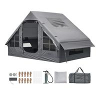 VEVOR Tenda Gonfiabile per Campeggio 2-4 Persone con Pompa Colore Grigio | Ideale per Glamping in Famiglia, in Tessuto Oxford 420D Impermeabile, con Lucernario Presa Stufa Finestre Borsa per Trasporto