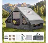 VEVOR Tenda Gonfiabile per Campeggio 2-4 Persone con Pompa Colore Grigio, Ideale per Glamping in Famiglia, in Tessuto Oxford 420D Impermeabile, con Lucernario Presa Stufa Finestre Borsa per Trasporto