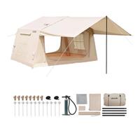 VEVOR Tenda Gonfiabile per Campeggio da 2 a 4 Persone con Pompa Manuale | Ideale per Glamping in Famiglia, in Tessuto Oxford 420D Impermeabile, con Lucernario Tettoia Presa per Stufa Finestre in Rete