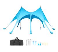 VEVOR Tenda Parasole da Spiaggia Protezione Solare UPF 50+ Portatile Capienza 10-12 Persone, Tenda da Spiaggia da Sole Sacchi di Sabbia Ancoraggio Pali di Supporto, per Campeggio Viaggio Pesca, Blu