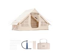 VEVOR Tende Gonfiabili per Campeggio, Tenda Gonfiabile per 3-5 Persone con Pompa a Mano, Tenda da Glamping 300D Oxford 4 Stagioni con Jack per Stufa, 2 Porte e 2 Finestre a Rete, Borsa Portaoggetti