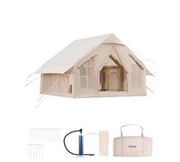 VEVOR Tende Gonfiabili per Campeggio, Tenda Gonfiabile per 4-6 Persone con Pompa a Mano, Tenda da Glamping 300D Oxford 4 Stagioni con Jack per Stufa, 2 Porte e 4 Finestre a Rete, Borsa Portaoggetti