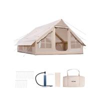 VEVOR Tende Gonfiabili per Campeggio, Tenda Gonfiabile per 5-8 Persone con Pompa a Mano, Tenda da Glamping 300D Oxford 4 Stagioni con Jack per Stufa, 2 Porte e 4 Finestre a Rete, Borsa Portaoggetti