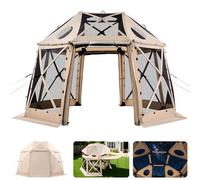 VEVOR Tendone Pieghevole Gazebo da Giardino a 13 Lati, da 3,6 x 3,6 m con Parte Superiore Rimovibile e Borsa per il Trasporto, Montaggio Rapido, Riparo dal Sole Fino a 10 Persone, Beige