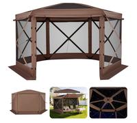 VEVOR Tendone Pieghevole Gazebo da Giardino a 6 Lati per 10 Persone Marrone