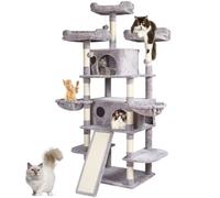 VEVOR Tiragraffi per Gatti da Interno 174 cm Torre per Gatti con 2 Cucce per Gatti, Trespoli Superiori, Piattaforme per Salti, Centro Attività per Mobili per Gatti con Palline Sospese, Grigio Chiaro