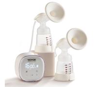 VEVOR Tiralatte Elettrico Doppio Portatile 4 Modalità 16 Livelli Aspirazione 300 mmHg con Flange Seno 24/28 mm Rivestimenti per Flangia 18/21 mm Schermo LED per Viaggio A Casa Allattamento al Seno