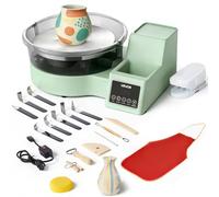 VEVOR Tornio Ceramica 450W, Piatto Girevole in Alluminio 28cm, Macchina Rotante per Ceramica Elettrico da Tavolo, velocità Regolabile da 30 a 300 Giri/min, Vasca Rimovibile Principianti Adulti Verde