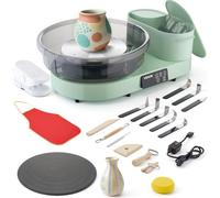 VEVOR Tornio Ceramica Verde in Alluminio, Piatti Girevoli da 36 e 28 cm, Macchina Girevole per Argilla da Banco Elettrico 450W con Pedale, velocità Regolabile da 30 a 300 Giri/min, per Artigianato