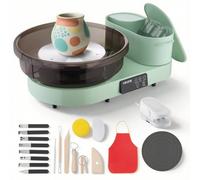 VEVOR Tornio Ceramica Verde In Alluminio, Piatti Girevoli da 36 e 28 cm, Macchina Girevole per Argilla da Banco Elettrico 450W con Pedale, Velocità Regolabile da 30 a 300 giri/min, per Artigianato