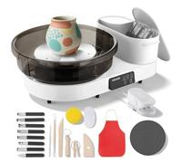 VEVOR Tornio da Ceramica con Piatti Girevoli da 36 e 28 cm, Giradischi da Tavolo Elettrico 450 W con Pedale, Velocità Regolabile da 30 a 300 giri/min, Corpo in Alluminio, per Modellazione Argilla