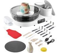 VEVOR Tornio da Ceramica con Piatti Girevoli da 36 e 28 cm, Giradischi da Tavolo Elettrico 450 W con Pedale, Velocità Regolabile da 30 a 300 giri/min, Corpo in Alluminio, per Modellazione Argilla