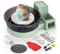VEVOR Tornio Girevole da 36 e 28 cm Verde Vasca Rimovibile, Giradischi per Ceramica da Tavolo da 450 W con Pedale, Velocità Regolabile da 30 a 300 giri/min, per Principianti Artigianato Fai Da Te