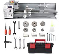 VEVOR Mini Tornio per metallo Mini tornio per metallo 1100w 220x600mm Mandrino da 38mm Mandrino a 3 griffe Motore senza fard Led Macchina per foratura Filettatura