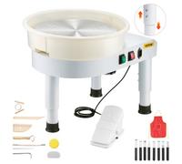 VEVOR Tornio per Ceramica, Macchina per la Formatura di Ceramiche da 35 cm, Velocità da 60 a 300 giri/min, con Accessori Pedale, Gamba di Sollevamento Regolabile, Vasca Rimovibile, Bianco