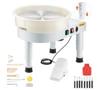 VEVOR Tornio per Ceramica, Macchina per la Formatura di Ceramiche da 35 cm, velocità da 60 a 300 Giri/min, con Accessori Pedale, Gamba di Sollevamento Regolabile, Vasca Rimovibile, Bianco