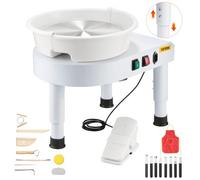 VEVOR Tornio per Ceramica, Macchina per la Formatura di Ruote in Ceramica da 28 cm, Velocità Regolabile da 60 a 300 giri/min, Pedale, Gamba di Sollevamento Regolabile, Vasca Rimovibile, Bianco