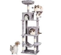VEVOR Tiragraffi per Gatti da Interno, Torre per Gatti 160 cm 2 Cucce per Gatti, Amaca, Trespolo Superiore, Piattaforme per Saltare, Grande Centro Attività per Gatti con Palla Appesa, Grigio Chiaro