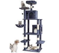 VEVOR Torre per Gatti da Interno 174 cm con 2 Cucce, Amaca, Trespolo, Piattaforme, Giocattoli, Tiragraffi, Grigio Scuro