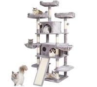 VEVOR Tiragraffi per Gatti da Interno 174 cm Torre per Gatti con 2 Cucce per Gatti, Trespoli Superiori, Piattaforme per Salti, Centro Attività per Mobili per Gatti con Palline Sospese, Grigio Chiaro
