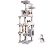 VEVOR Torre per Gatti da Interno 183 cm con 2 Cucce, Amaca, Trespolo Superiore, Piattaforme per Saltare, Grande Centro Attività per Gatti con Palla Appesa, Grigio Chiaro