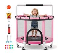 VEVOR Trampolino Elastico per Bambini 142 cm Carico 60 kg Rete Protezione, Giocattolo per Divertimento Esercizio Bambini da Interno Esterno Barra Regolabile, Trampolino Uso Domestico, Colore Rosa