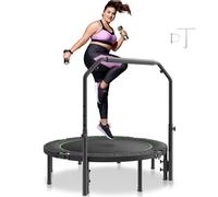 VEVOR Mini Trampolino Pieghevole Fitness Rimbalzo 1315 mm Trampolino da Allenamento Resiliente 205 kg Trampolino Sportivo Rimbalzante, Maniglia Regolabile in Altezza a 4 Livelli 40 Molle, Nero e Verde