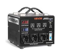 VEVOR Trasformatore Convertitore di Tensione Automatico, 6000 VA, Trasformatore Abbassatore ed Elevatore, 110 V e 220 V, con 3 Prese USA, 3 Prese UE, Display LCD, Protezione Interruttore Automatico