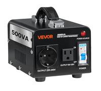 VEVOR Trasformatore di Tensione Elevatore Riduttore da 220 V a 110 V e da 110 V a 220 V, 500 VA, con Spine USA e UE, Cavo di Alimentazione, Protezione Interruttore 5A