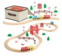 VEVOR Trenino in Legno per Bambini 39 Pezzi, con Treni Magnetici e Accessori Ferroviari, Compatibile con le Principali Marche, Giocattolo di Compleanno di Natale per Bambini dai 3 agli 8 Anni