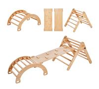 VEVOR Triangolo di Pikler, 5 in 1 Giochi da Arrampicata per Bambini Parco Giochi al Coperto, Set da Arrampicata Montessori con Triangolo, Rampa e Arco, Palestra da Arrampicata Colore Legno