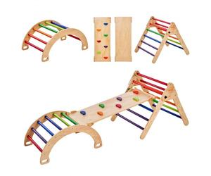 VEVOR Triangolo di Pikler, 5 in 1 Giochi da Arrampicata per Bambini, Set da Arrampicata Montessori con Triangolo, Rampa e Arco, Palestra da Arrampicata in Legno di Grandi Dimensioni