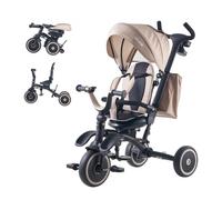 VEVOR Triciclo Convertibile per Bambini Pieghevole, Triciclo per Bambini da 18 Mesi a 5 Anni con Maniglia Regolabile, Sedia Girevole, Tenda Pieghevole Rimovibile, Borsa per Trasporto, Kaki Nero