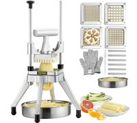 VEVOR Tritatutto Manuale Taglierina Manuale Patatine Verdure Frutta Lame in Acciaio Inox da 1/2" 1/4" 3/8", Tritatutto Commerciale Taglierina per Bastoncini Alimenti Frutta Verdure Manico Ergonomico