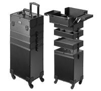 VEVOR Valigetta per Trucco con Ruote 5 in 1, Valigia Portatile da Viaggio con Manico a Ruote per Estetista Parrucchiere, Scatola a Ruote per Trucco Professionale Telaio in Alluminio Impermeabile Nero