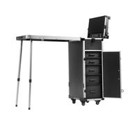 VEVOR Valigetta Portatile Ripiegabile per Trucco Parrucchiere Barbiere Piano di Lavoro Pieghevole Gambe di Supporto, Valigetta per Trucco, Scatola Portautensili Cosmetici Rotelle Girevoli a 360° Nero