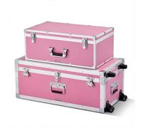 VEVOR Valigia Portaoggetti in Alluminio e Legno Colore Rosa 2 pz, Cassa da Trasporto con Lucchetto Rotelle e 3 Maniglie in Metallo, Baule Porta Utensili Decorativo per Viaggi Appartamenti Dormitori