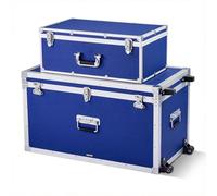 VEVOR Valigia Portaoggetti in Alluminio, Set da 2, Cassa Portaoggetti in Legno con Lucchetto Rotelle e 3 Maniglie, Baule Portautensili da Trasporto Decorativo Colore Blu per Dormitori e Ripostigli