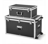 VEVOR Valigia Portaoggetti Nero in Alluminio 2 pz, in Pannello Legno con Lucchetto, con Rotelle e 3 Maniglie in Metallo, Contenitore Grande Decorativo con Coperchio per Viaggi Appartamenti Dormitori