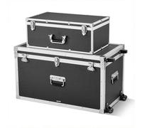 VEVOR Valigia Portaoggetti Nero in Alluminio 2 pz, in Pannello Legno con Lucchetto, con Rotelle e 3 Maniglie in Metallo, Contenitore Grande Decorativo con Coperchio per Viaggi Appartamenti Dormitori