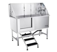 VEVOR Vasca da Bagno per Cani Animali Vasca di Doccia per Animali Domestici in Acciaio Inox con Scale Lunghezza max.157 cm Carico max. circa 200 kg, Vasca Doccia per Toelettatura per Cani con Scale