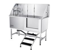 VEVOR Vasca da Bagno per Cani Animali Vasca di Doccia per Animali Domestici in Acciaio Inox con Scale Lunghezza max.157 cm Carico max. circa 200 kg, Vasca Doccia per Toelettatura con Scale a Destra