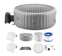 VEVOR Vasca Rotonda da Bagno Gonfiabile, per 4 a 6 Persone 208 x 66 cm, con 130 Getti Rilassanti, Filtri, Poggiatesta Luce LED Copertura e Pannello di Controllo, Piscina Termale per Grigio