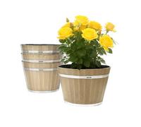 VEVOR Vaso per Piante, 4 Pezzi Fioriere da 300 mm a Forma di Botte di Whisky con Fori di Drenaggio, Vaso in Plastica per Decorazioni Esterne, Design a Imitazione di Botte di Vino, Marrone