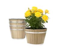 VEVOR Vaso per Piante, 4 Pezzi Fioriere da 300 mm a Forma di Botte di Whisky con Fori di Drenaggio, Vaso in Plastica per Decorazioni Esterne, Design a Imitazione di Botte di Vino, Marrone