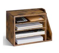 VEVOR Vassoio Portadocumenti da Scrivania Ufficio 4 Scomparti Ripiani Rimovibili, Vassoio Portadocumenti in Legno Organizer di Carte, Scatola Verticale Portacorrispondenza da Scrivania, Marrone