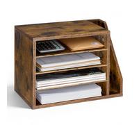 VEVOR Vassoio Portadocumenti da Scrivania Ufficio 4 Scomparti Ripiani Rimovibili, Vassoio Portadocumenti in Legno Organizer di Carte, Scatola Verticale Portacorrispondenza da Scrivania, Marrone